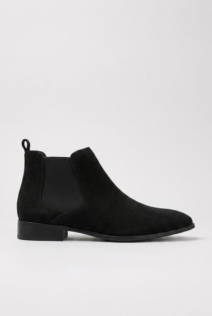Felix men's suede Chelsea boots in black side profile
