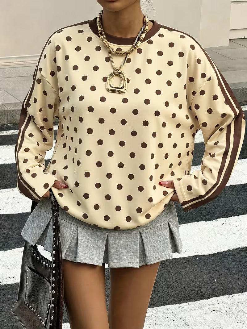 Tamsin Polka Dot Striped Long Sleeve Top in Cream Polka Dot