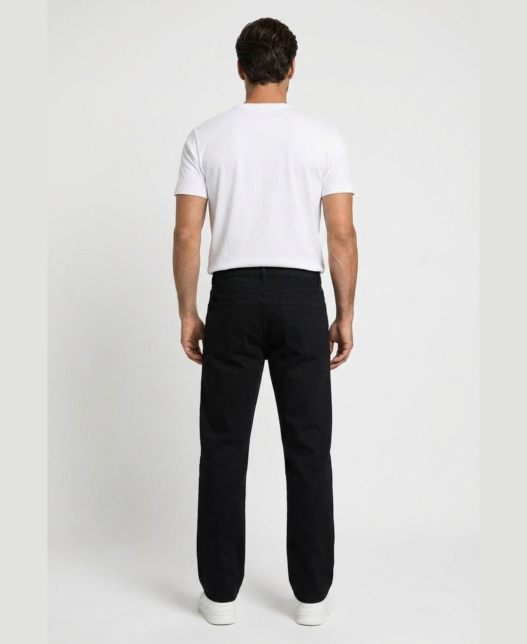 Jeremy Straight Leg Jeans men's bottoms in black, back view 9:11