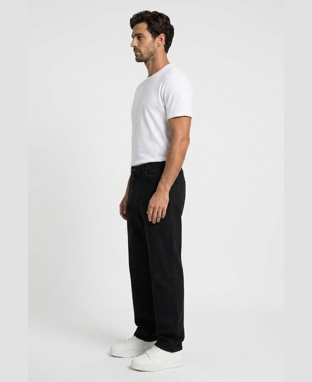 Jeremy Straight Leg Jeans men's bottoms in black, side view 9:11