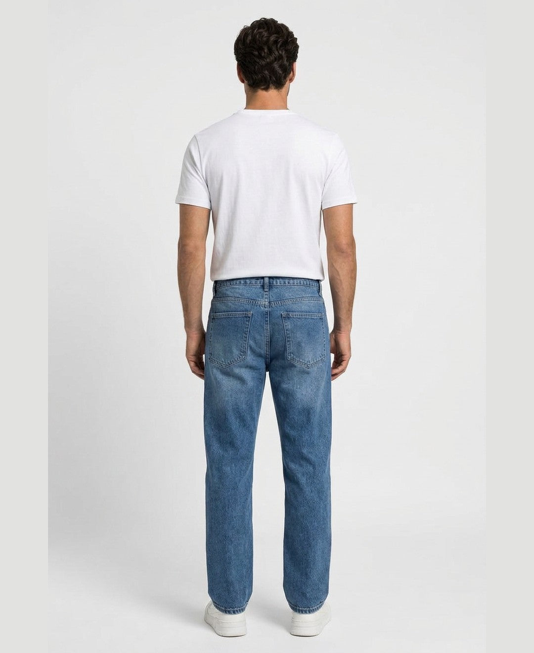 Jeremy Straight Leg Jeans men's bottoms in blue, back view 9:11
