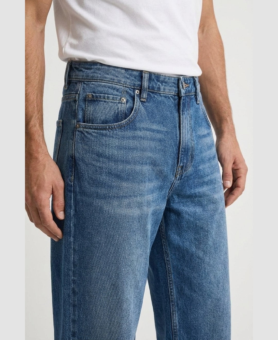 Jeremy Straight Leg Jeans men's bottoms in blue, closeup view 9:11
