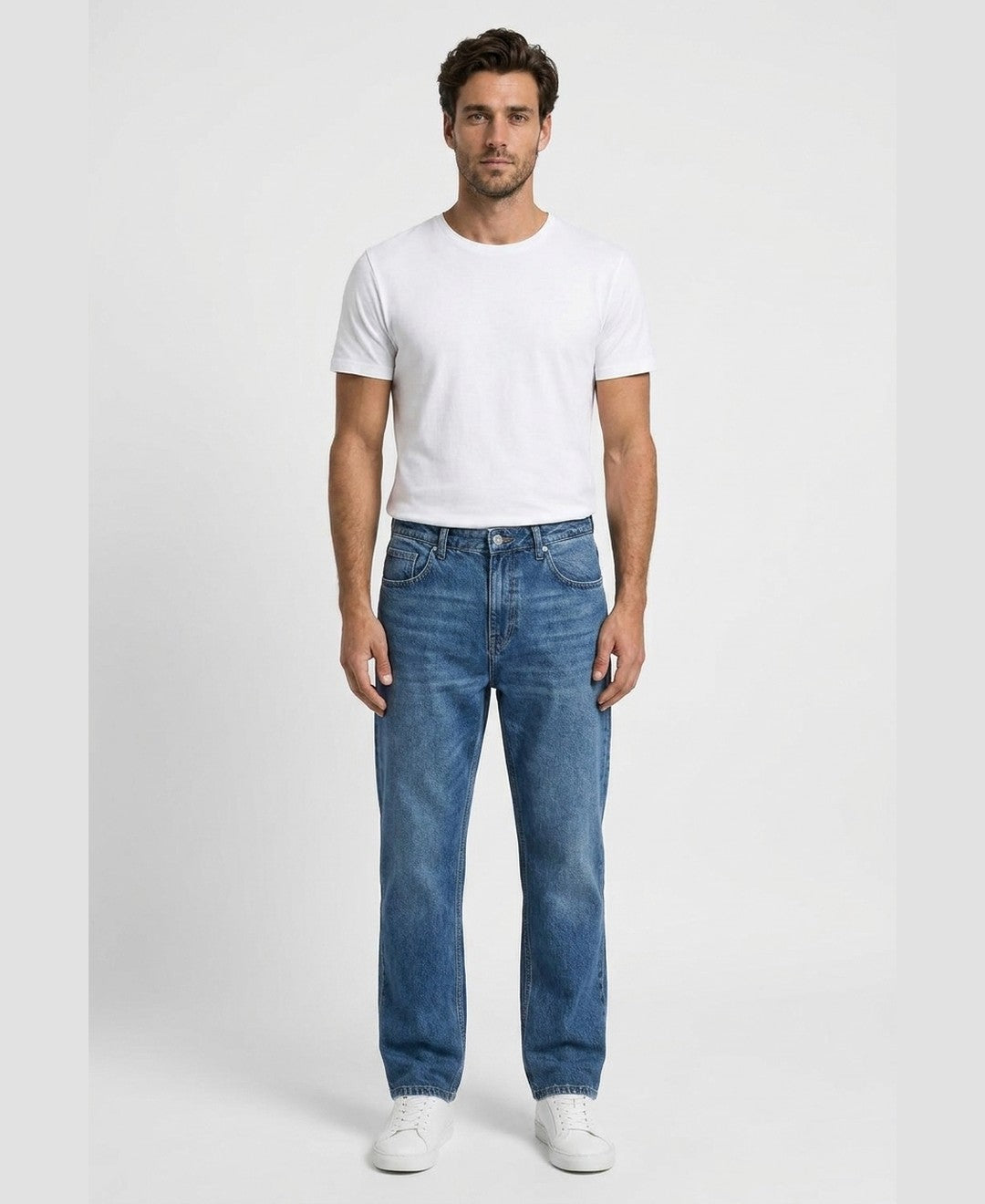 Jeremy Straight Leg Jeans men's bottoms in blue, front view 9:11