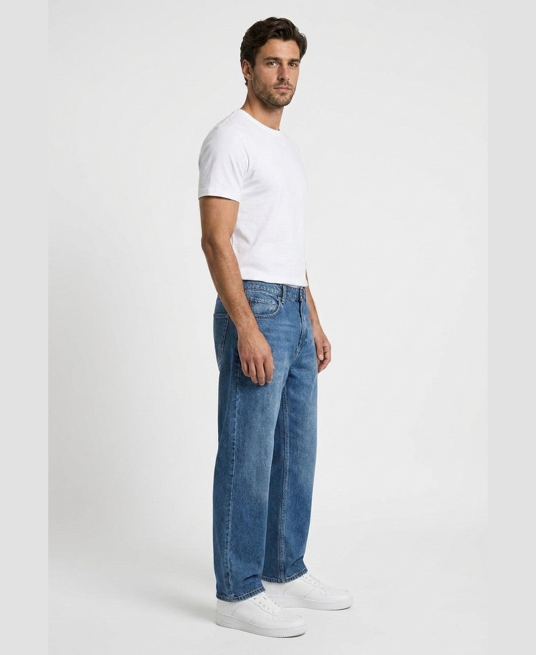 Jeremy Straight Leg Jeans men's bottoms in blue, side view 9:11