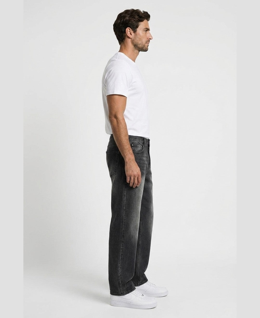 Owen Relaxed Jeans men's bottoms in black, side view 9:11