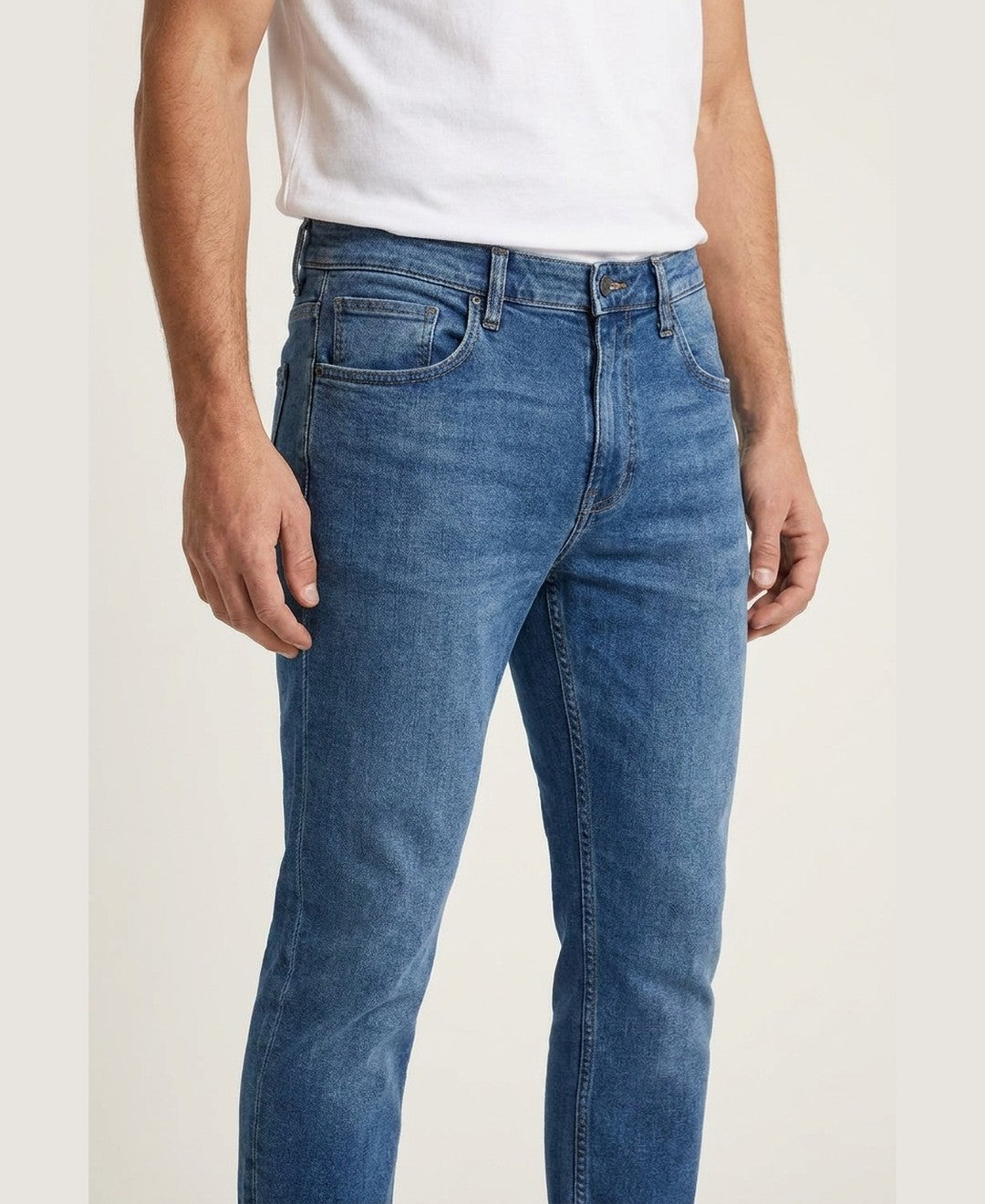 Dylan Slim Jeans men's bottoms in blue, closeup view 9:11