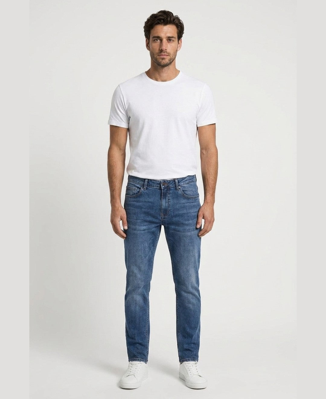 Dylan Slim Jeans men's bottoms in blue, front view 9:11