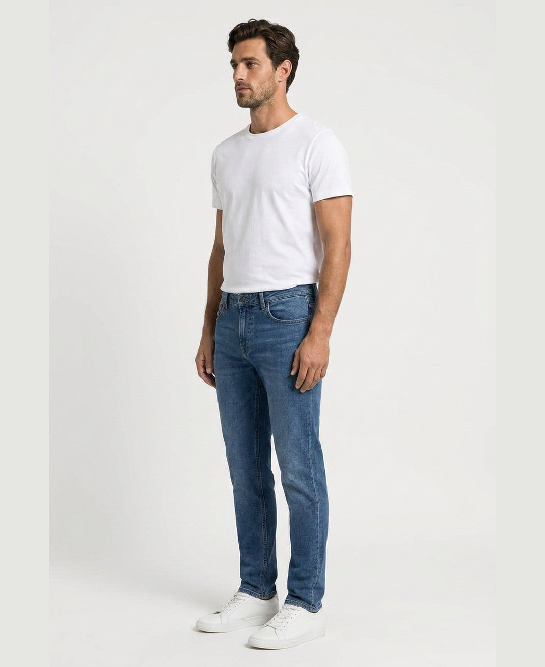 Dylan Slim Jeans men's bottoms in blue, side view 9:11