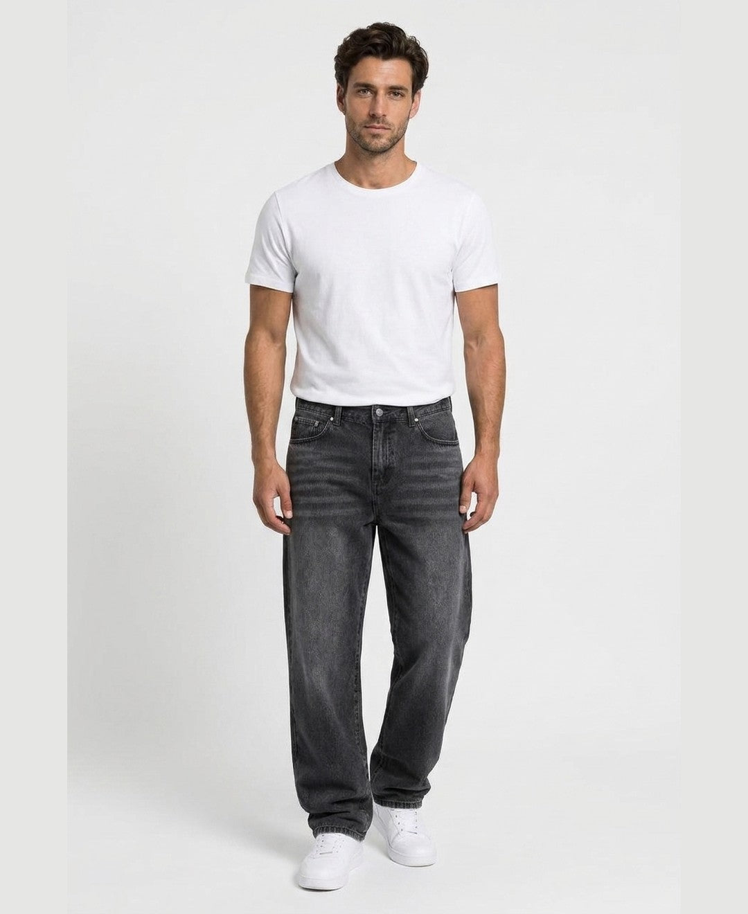Reuben Baggy Jeans men's bottoms in black, front view 9:11