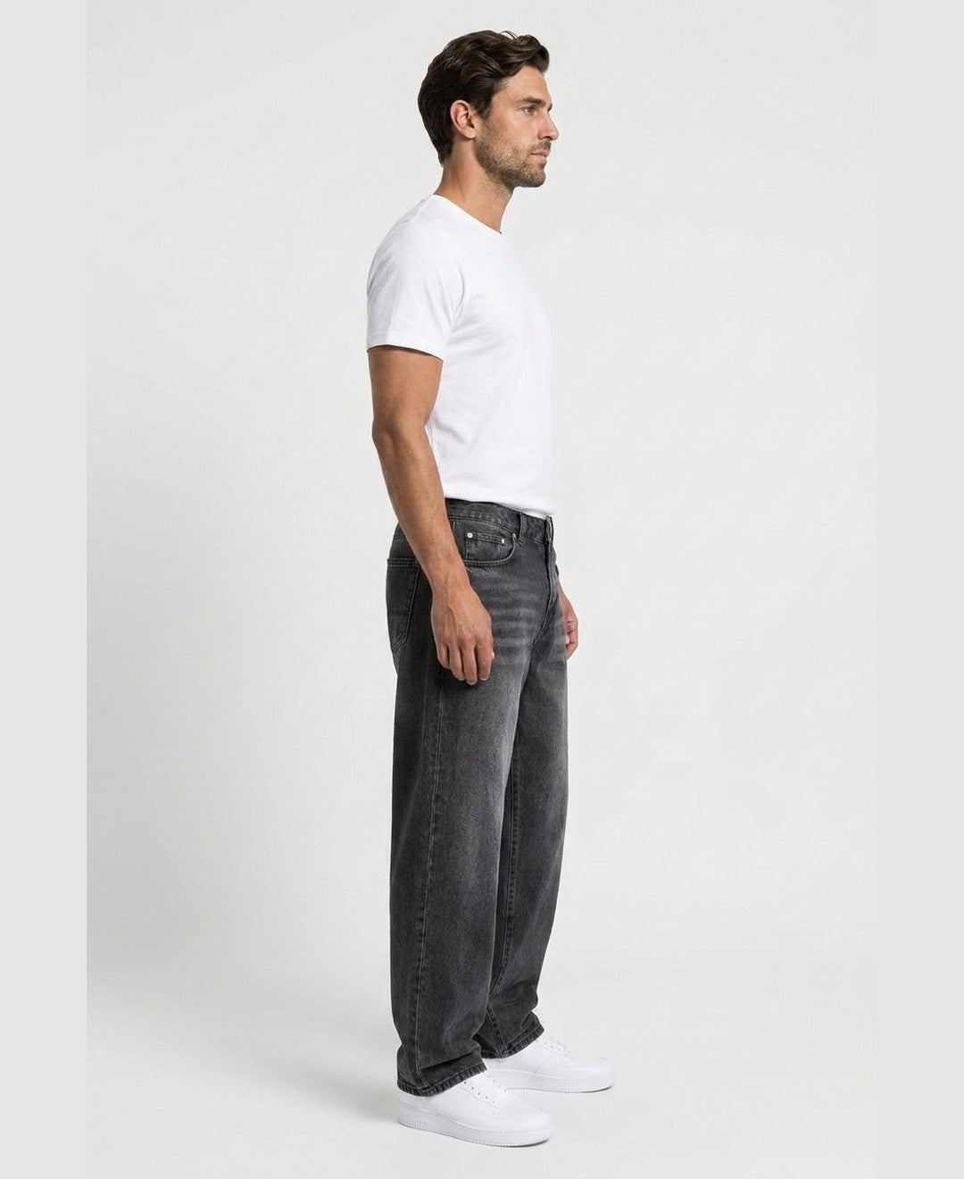 Reuben Baggy Jeans men's bottoms in black, side view 9:11