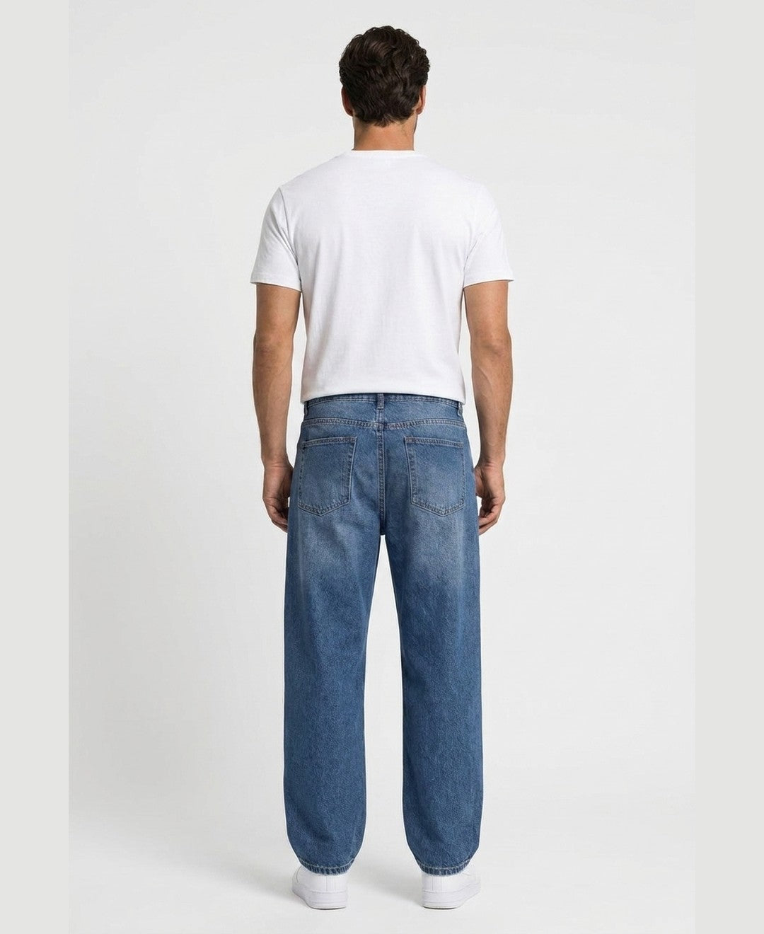 Reuben Baggy Jeans men's bottoms in blue, back view 9:11
