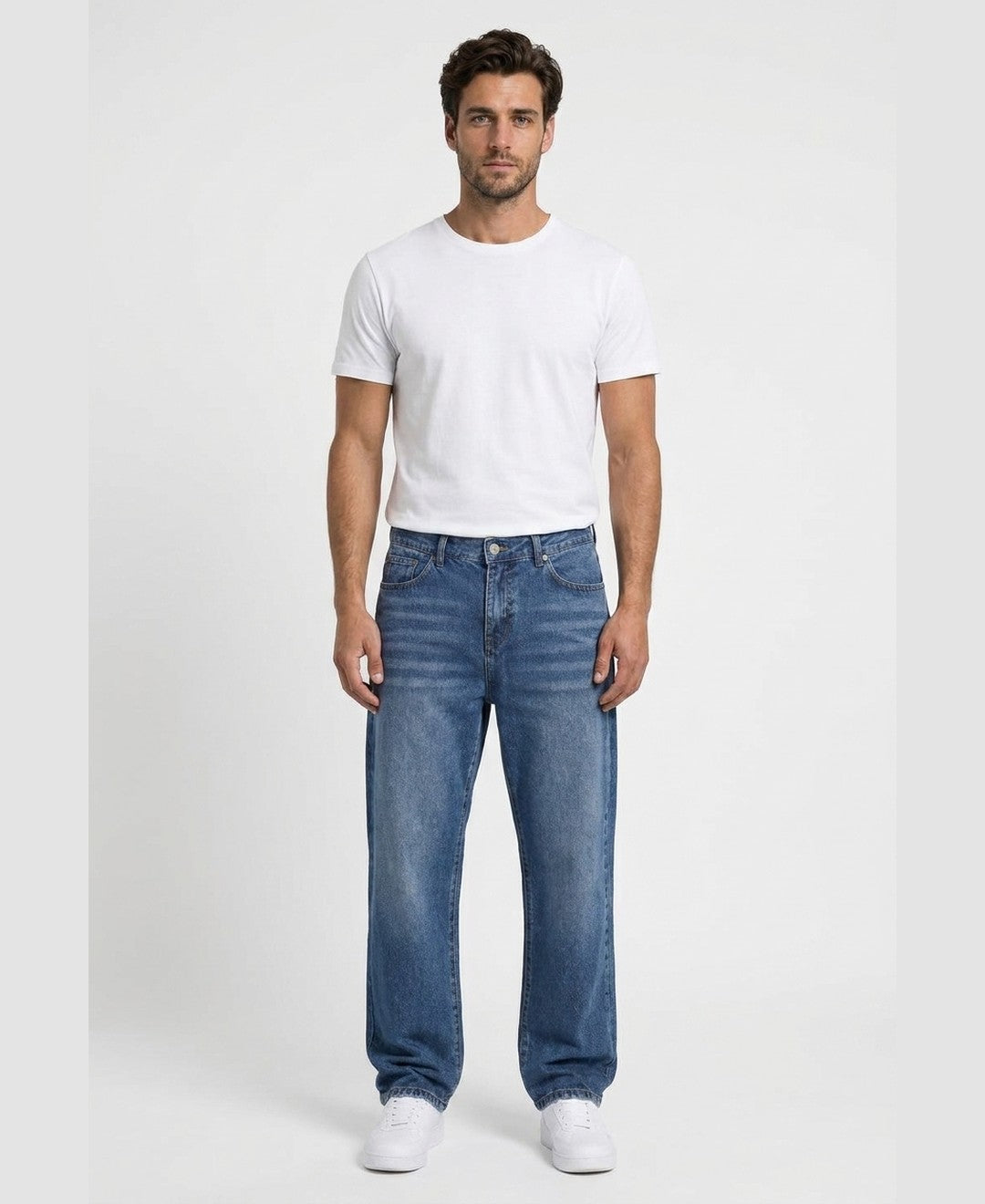 Reuben Baggy Jeans men's bottoms in blue, front view 9:11