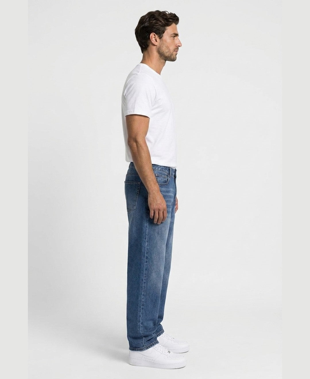 Reuben Baggy Jeans men's bottoms in blue, side view 9:11