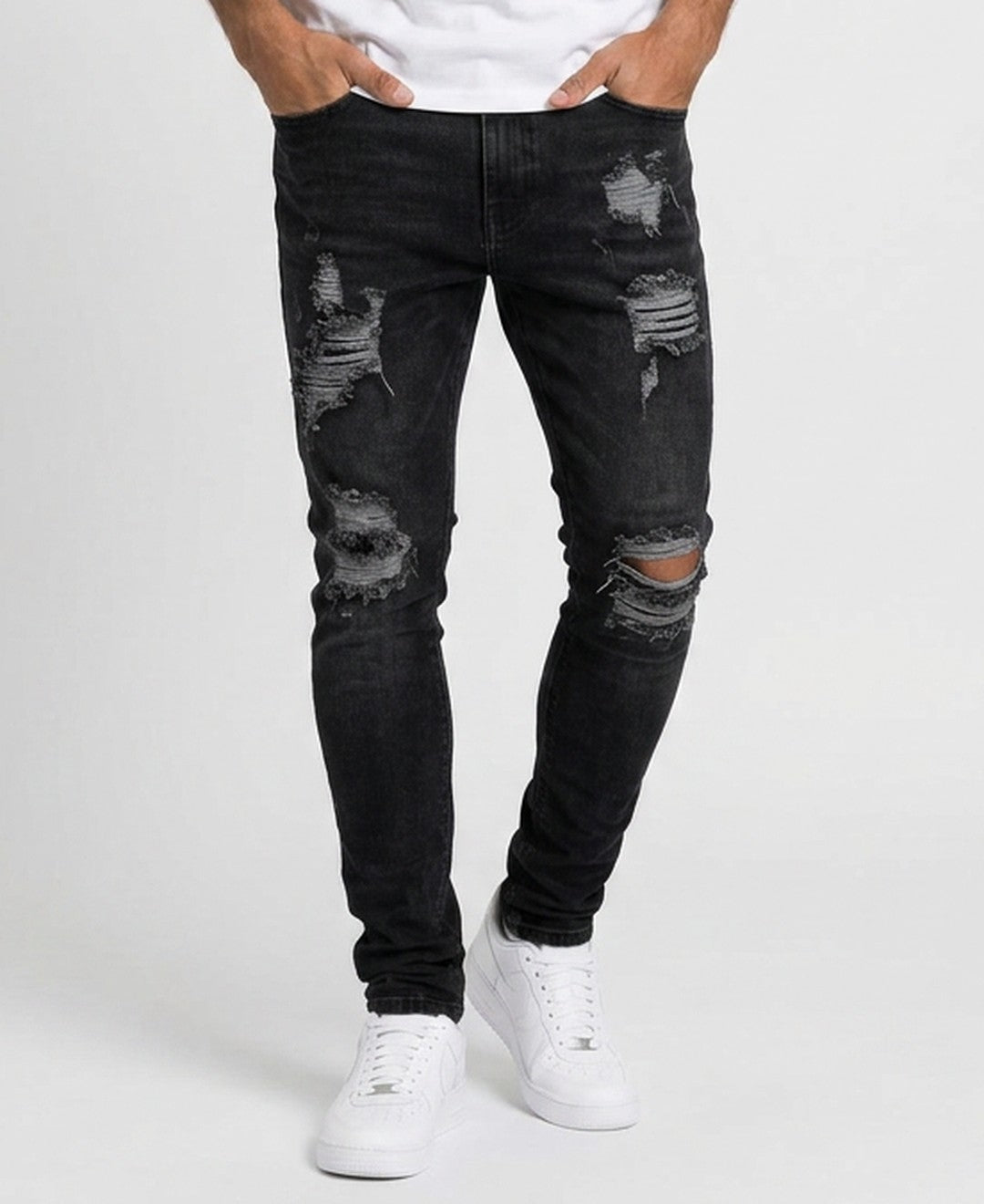 Kian Ripped Slim Jeans in Black 9:11 hero