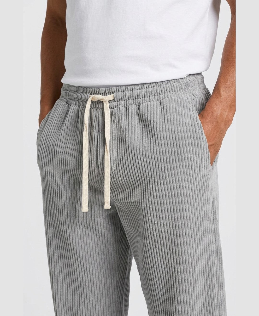 Marcel Corduroy Trousers men's bottoms in grey, closeup view 9:11