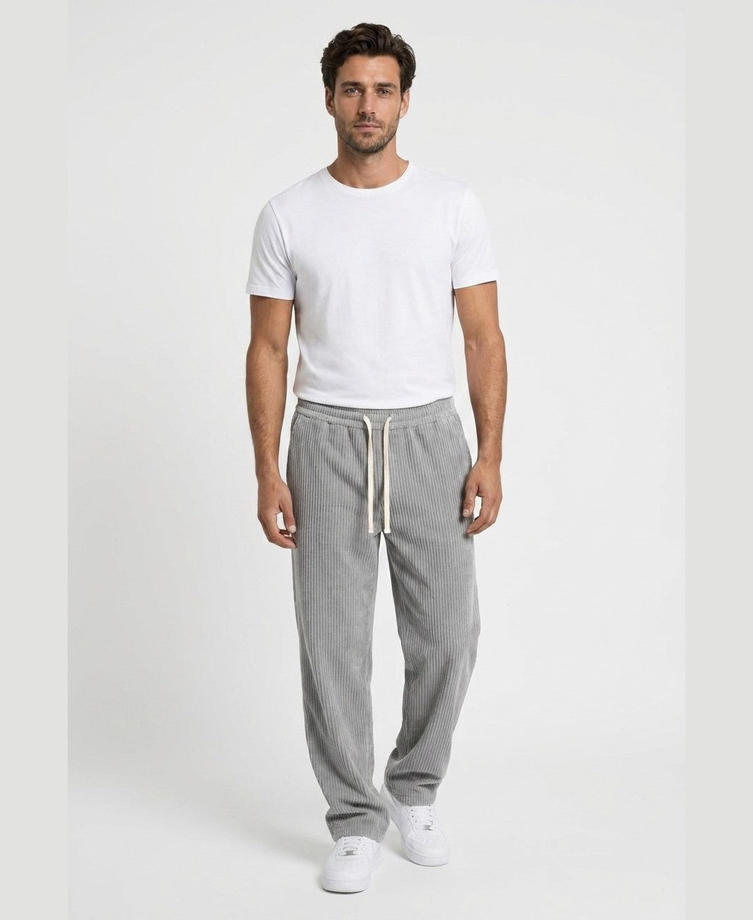 Marcel Corduroy Trousers men's bottoms in grey, front view 9:11