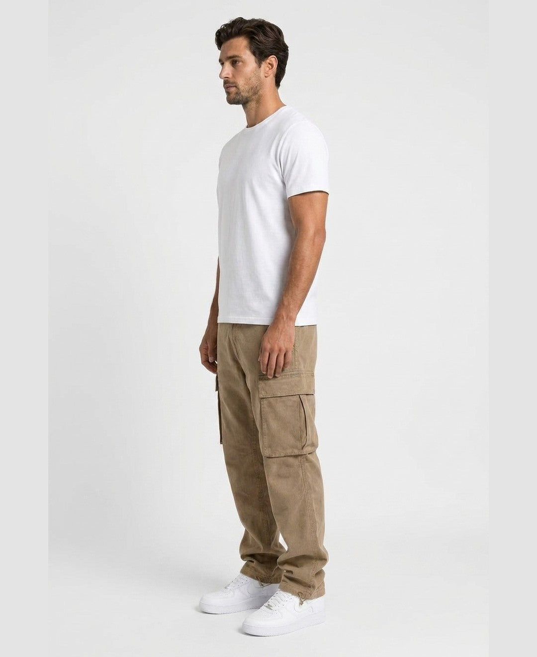 Reid Cargo Trousers men's bottoms in khaki, side view 9:11