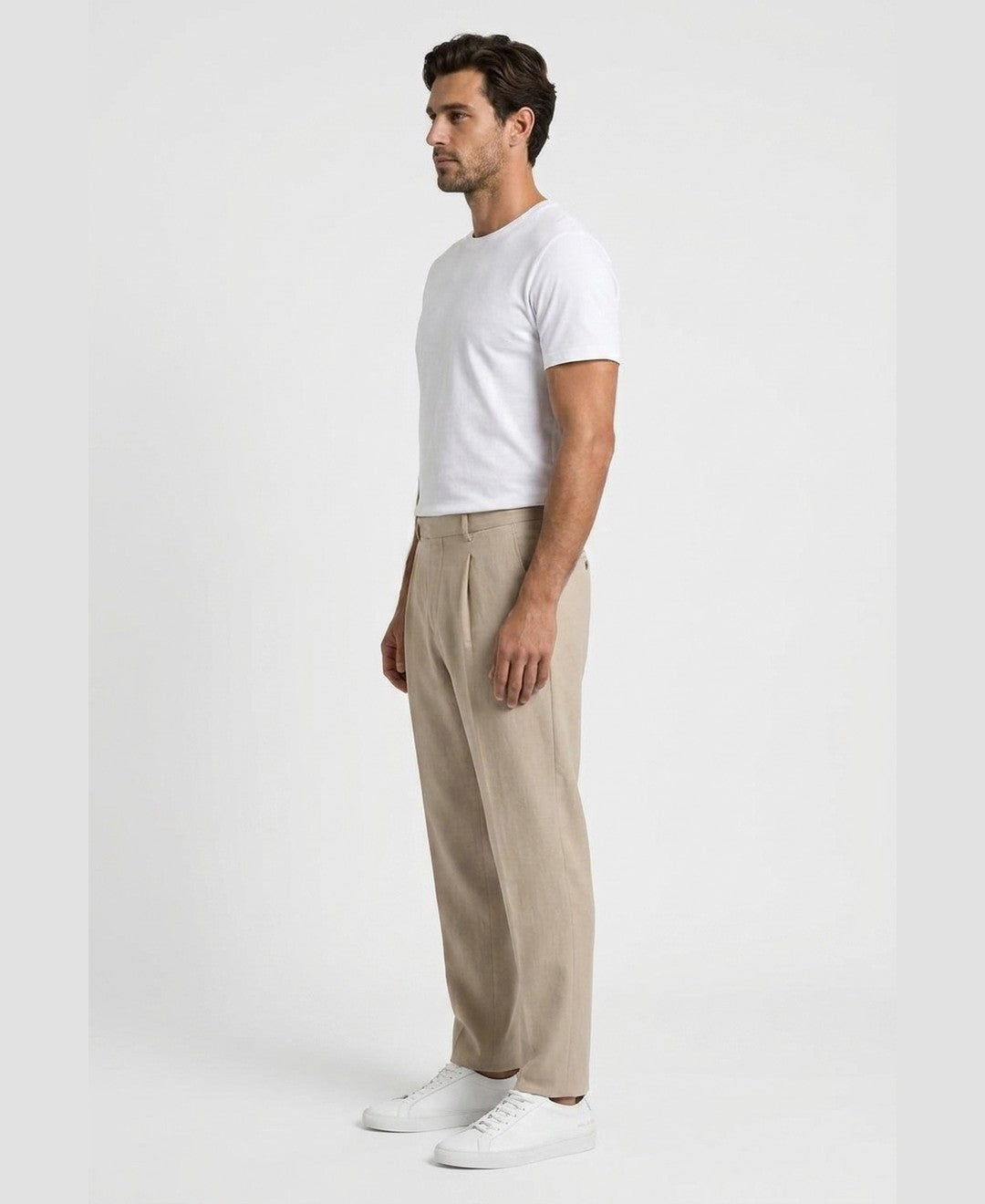 Marcus Pleated Trousers men's bottoms in beige, side view 9:11
