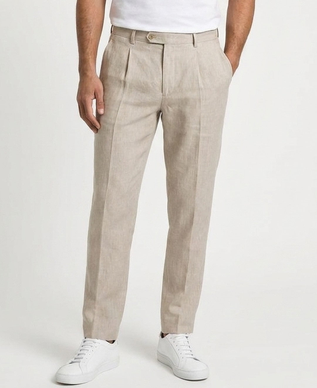 Marcus Pleated Trousers in Beige 9:11 hero