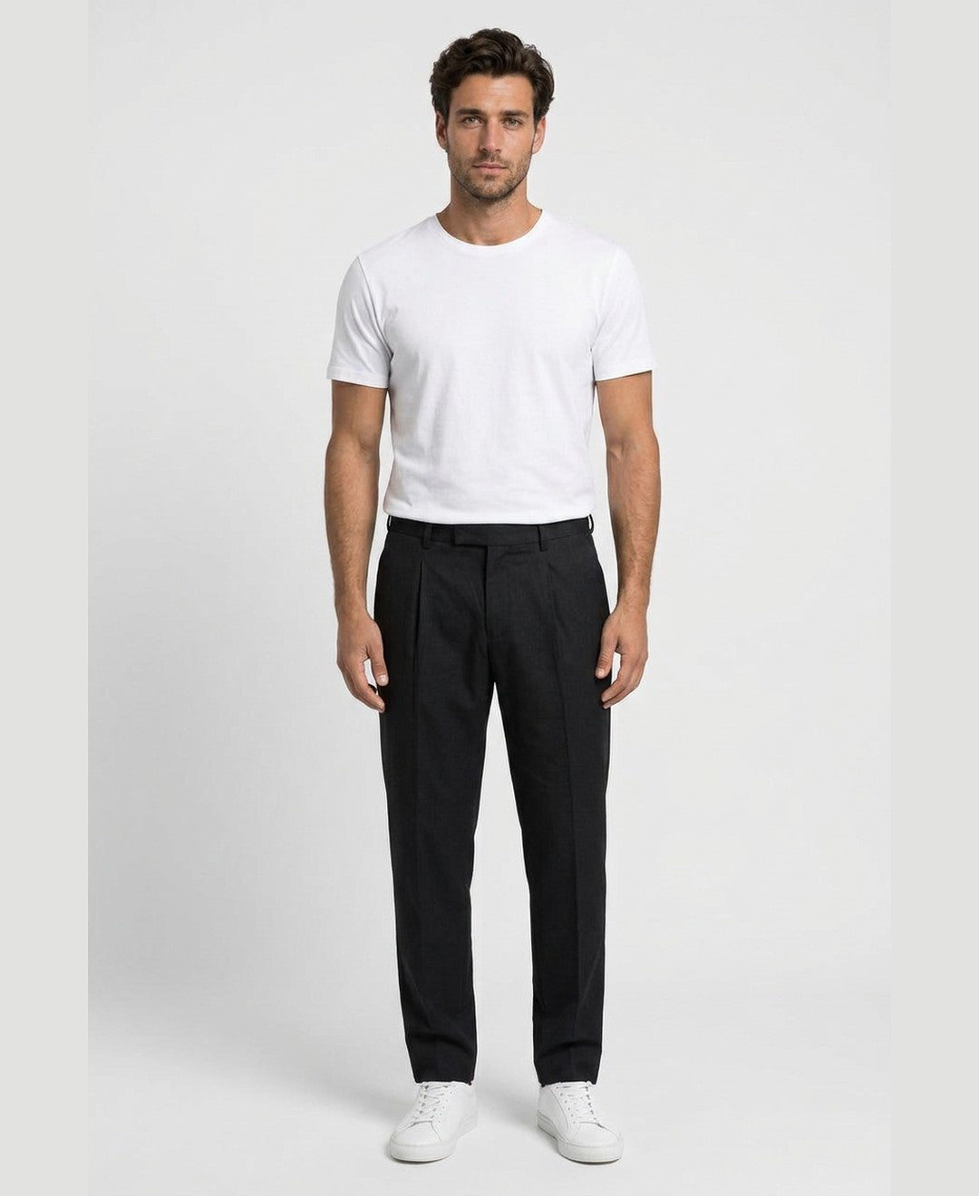 Marcus Pleated Trousers men's bottoms in black, front view 9:11