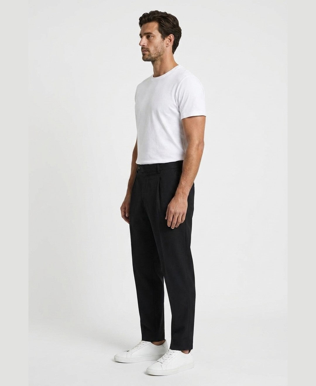 Marcus Pleated Trousers men's bottoms in black, side view 9:11