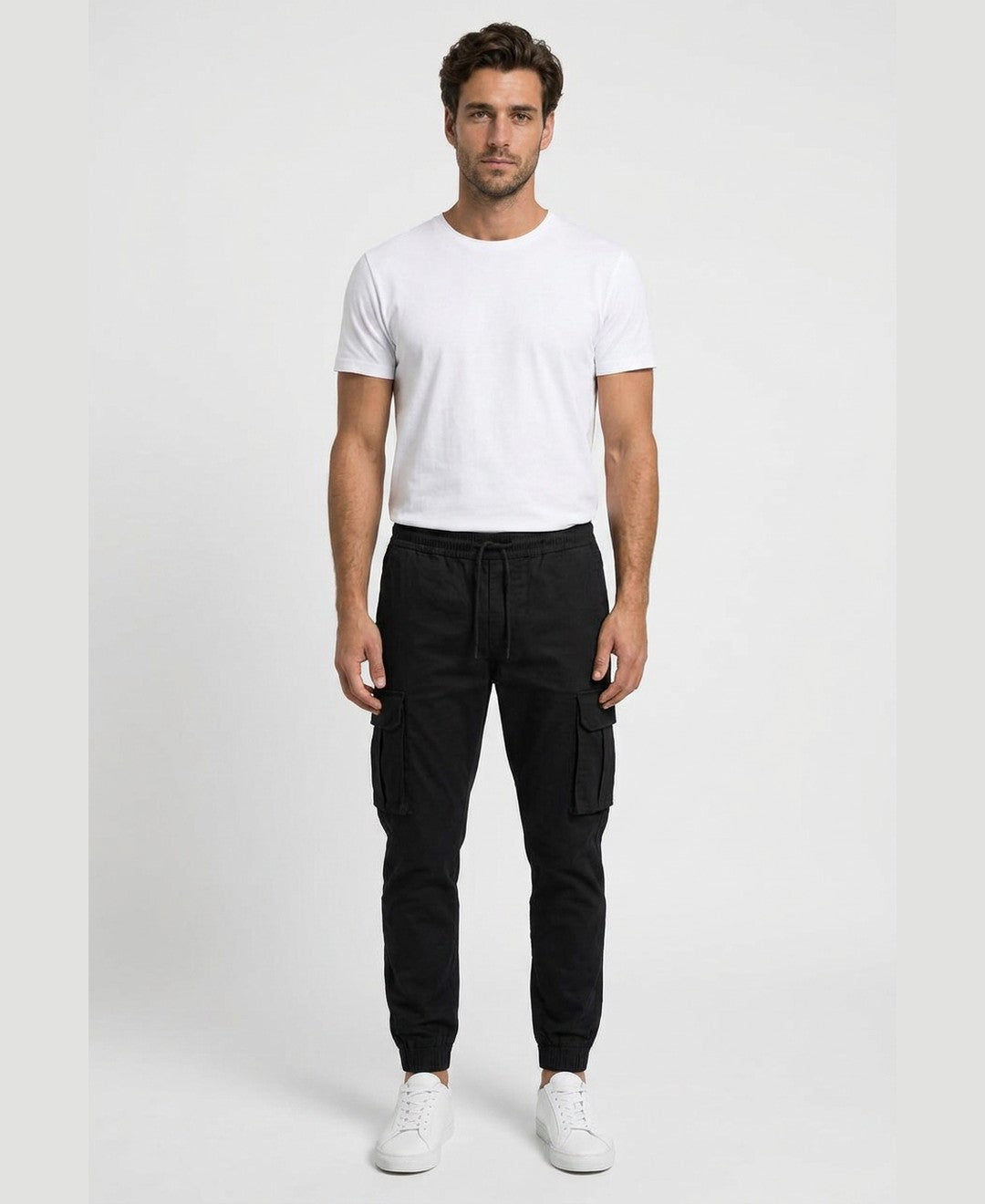 Sam Cargo Joggers men's bottoms in black, front view 9:11