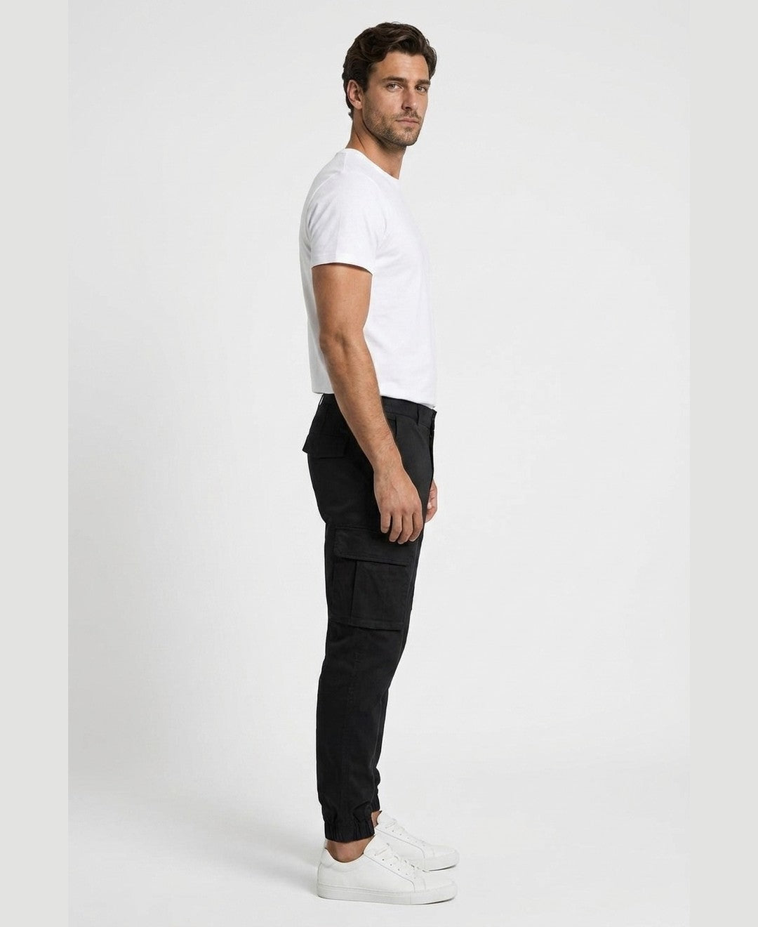 Sam Cargo Joggers men's bottoms in black, side view 9:11