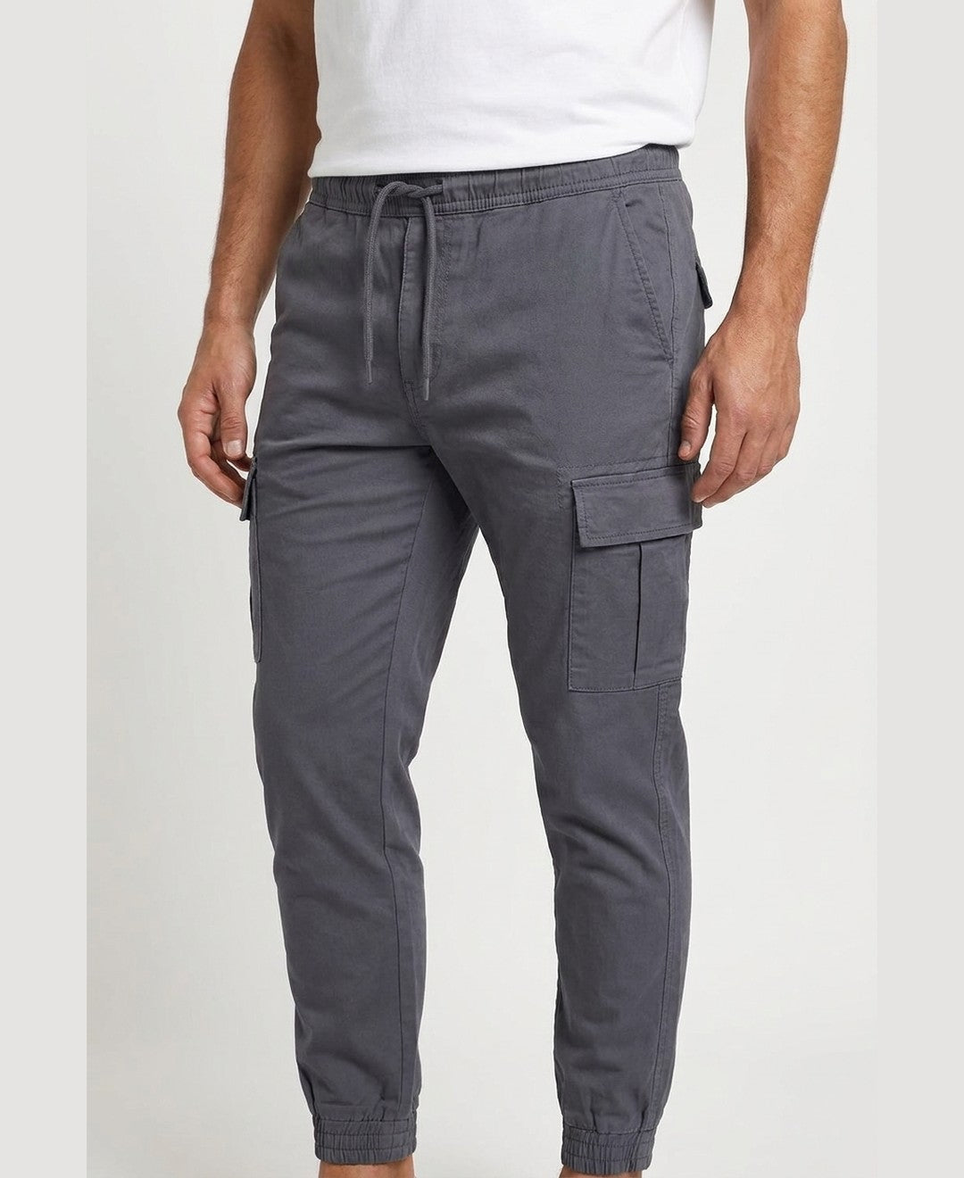 Sam Cargo Joggers men's bottoms in grey, closeup view 9:11