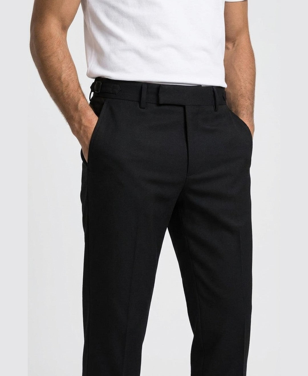 Carl Elegant Trousers men's bottoms in black, closeup view 9:11