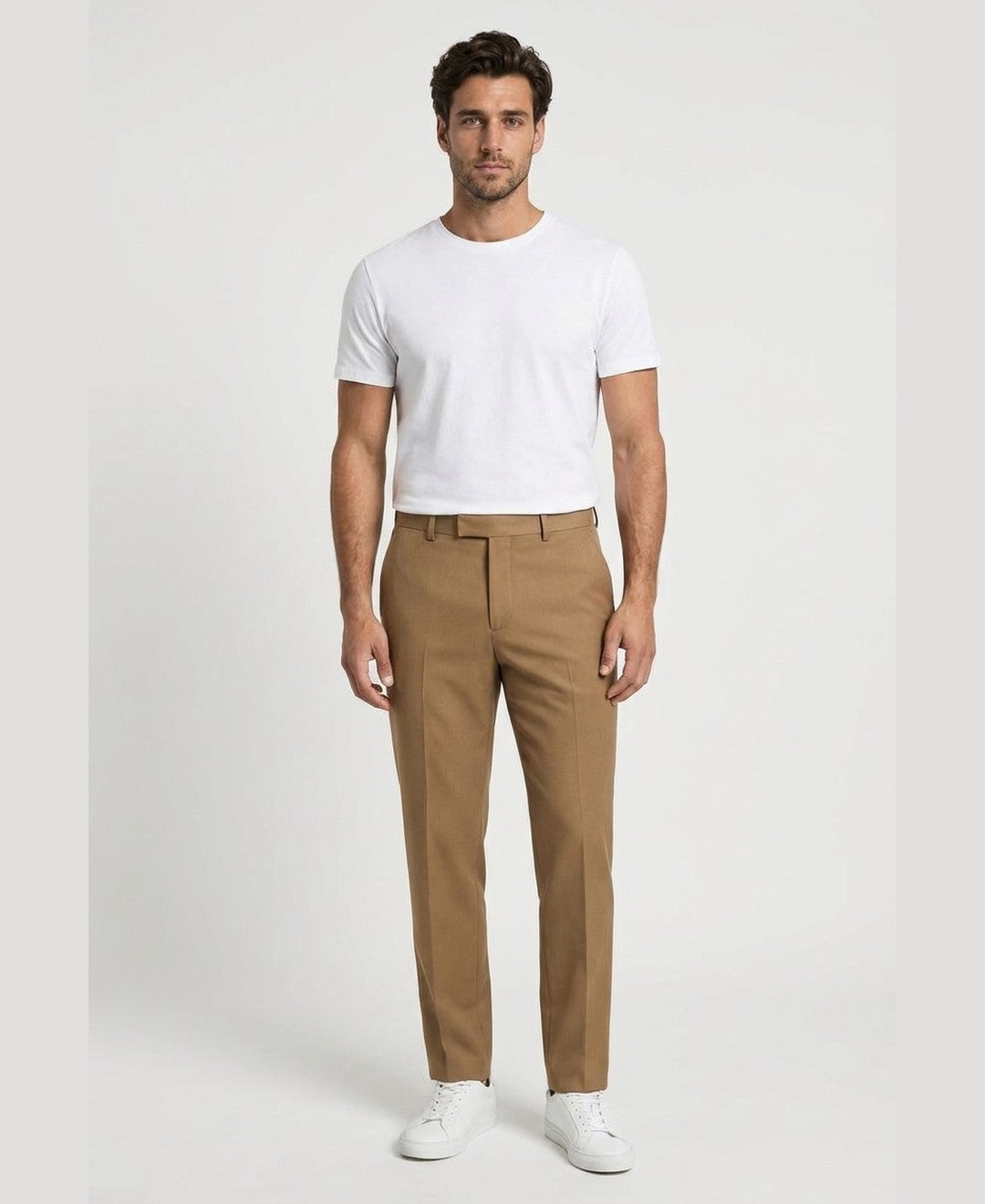 Carl Elegant Trousers men's bottoms in light brown, front view 9:11