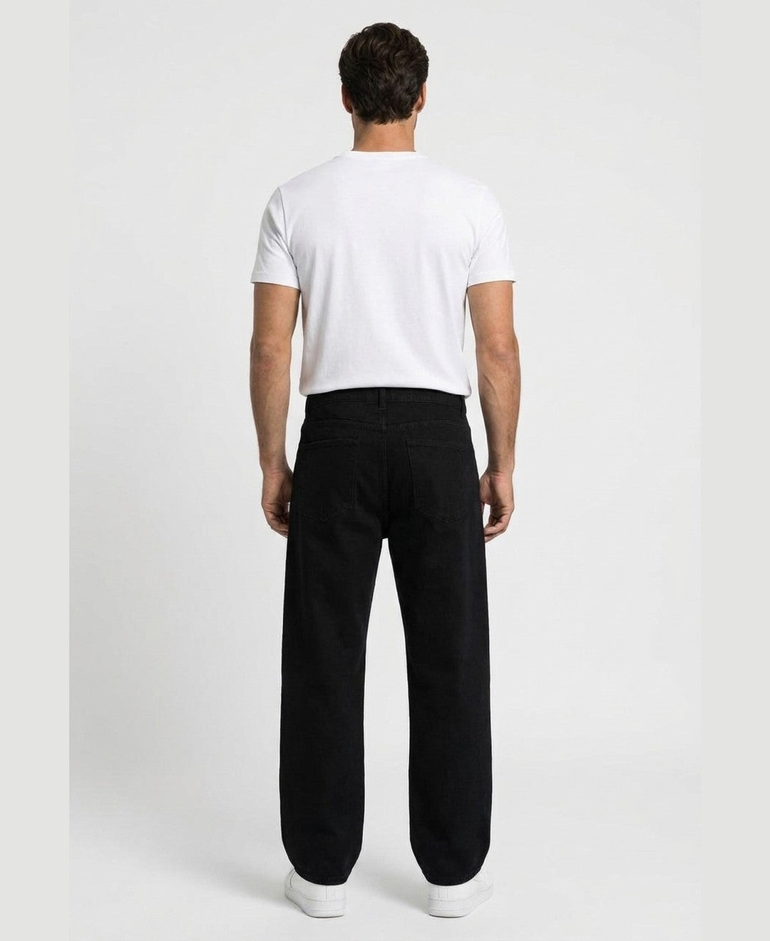 Elliot Wide Leg Jeans men's bottoms in black, back view 9:11