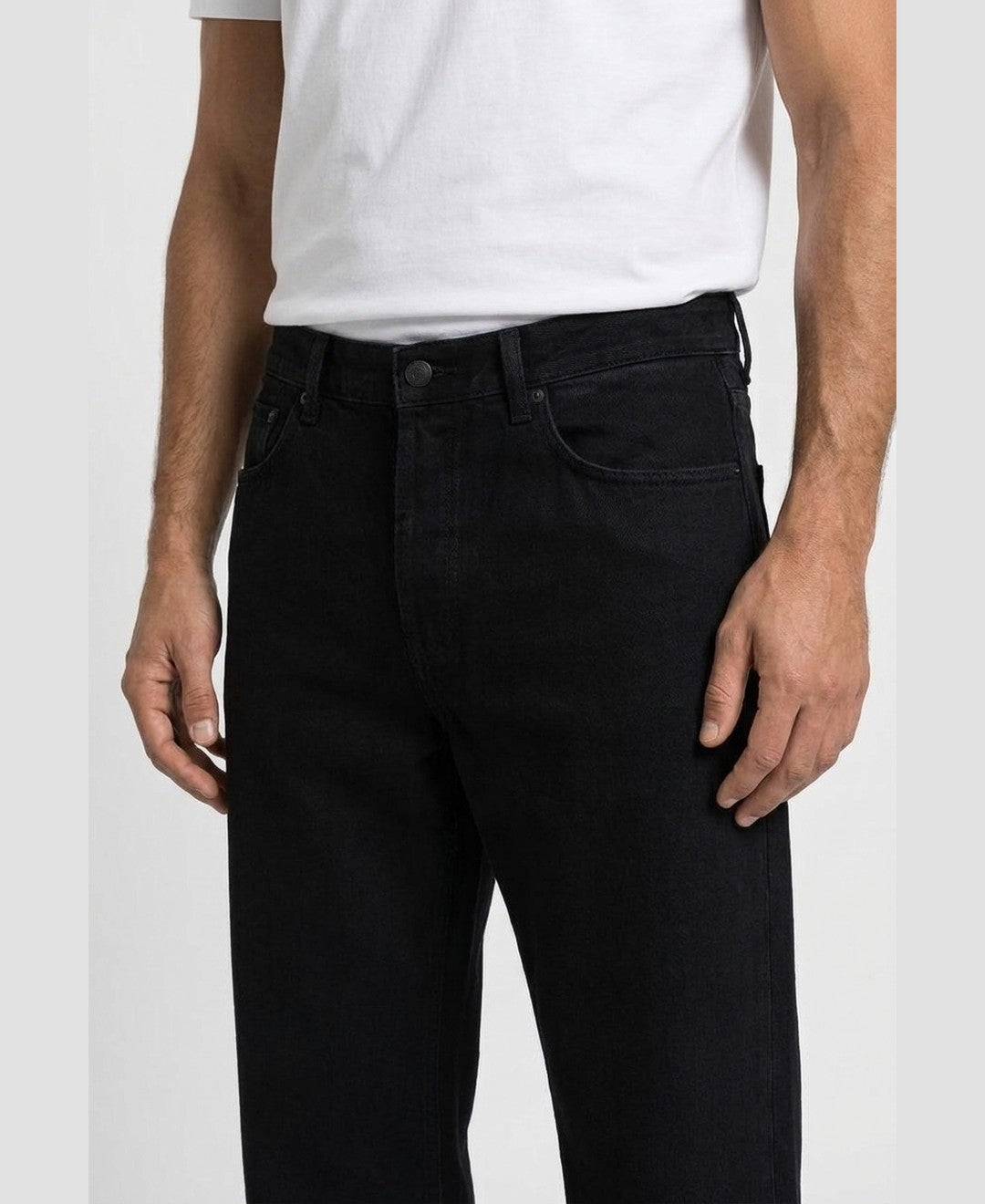 Elliot Wide Leg Jeans men's bottoms in black, closeup view 9:11