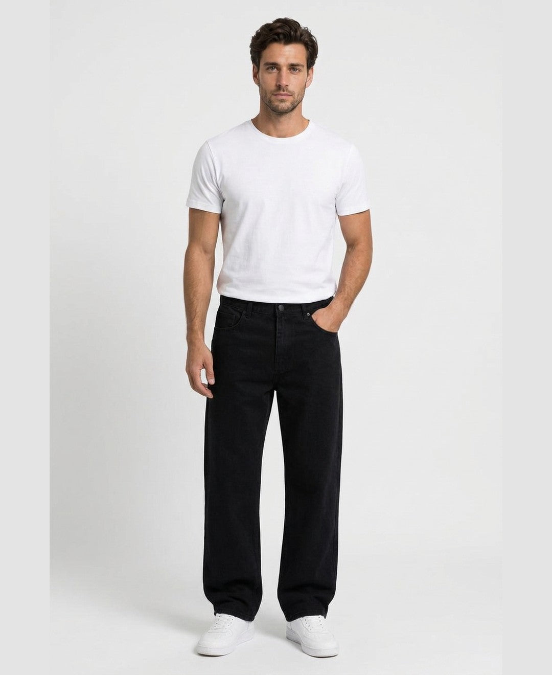 Elliot Wide Leg Jeans men's bottoms in black, front view 9:11
