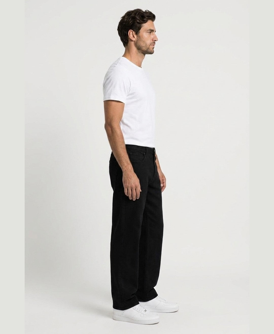Elliot Wide Leg Jeans men's bottoms in black, side view 9:11