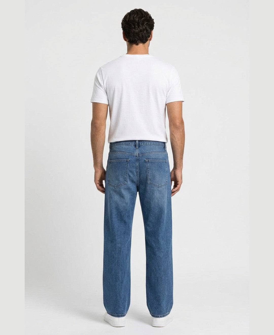 Elliot Wide Leg Jeans men's bottoms in blue, back view 9:11