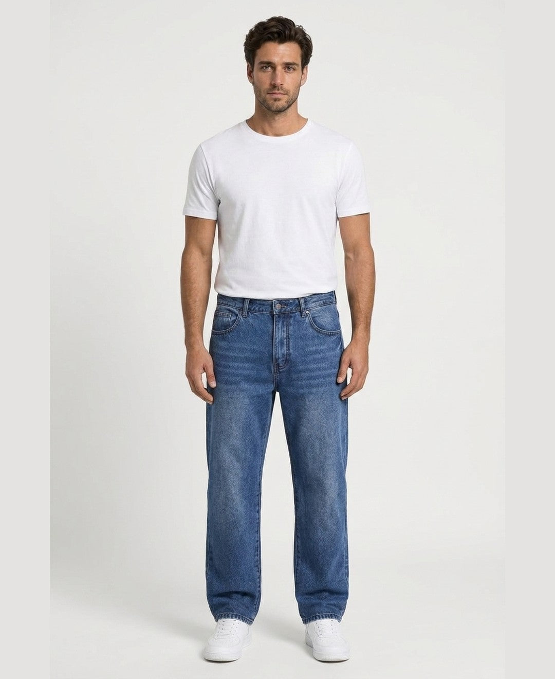 Elliot Wide Leg Jeans men's bottoms in blue, front view 9:11