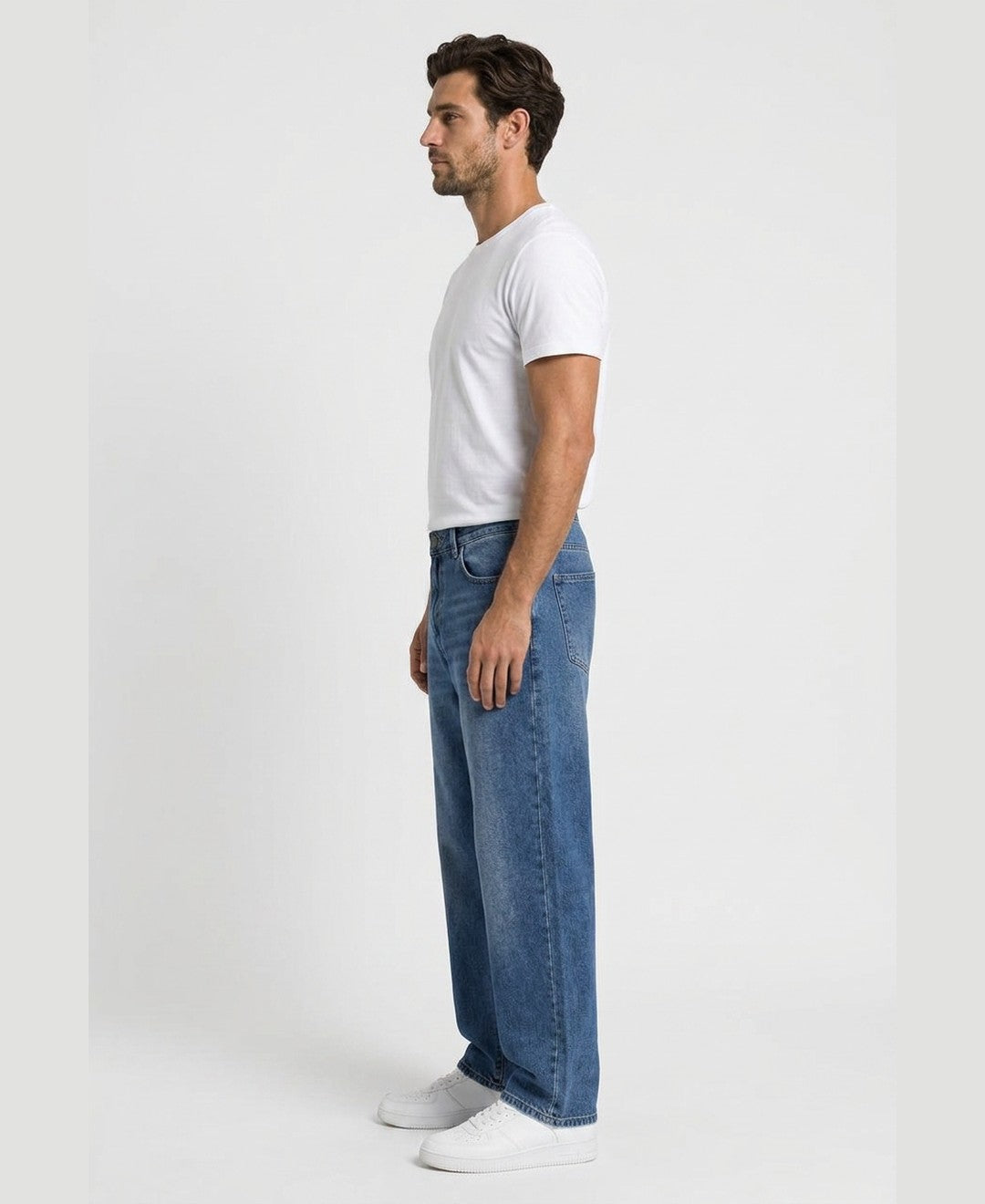 Elliot Wide Leg Jeans men's bottoms in blue, side view 9:11