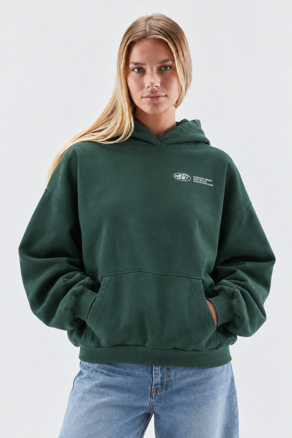 Women Hoodie Oversized Front Pocket Logo Print
