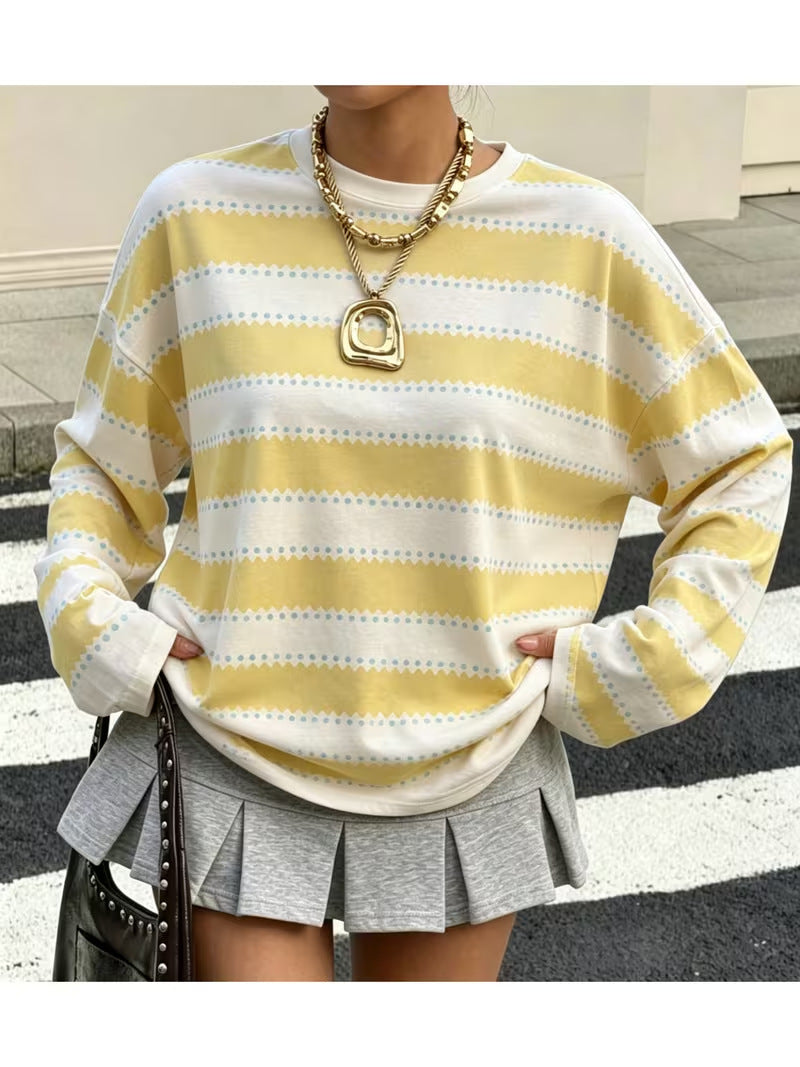 Tamsin Polka Dot Striped Long Sleeve Top in Yellow Stripe