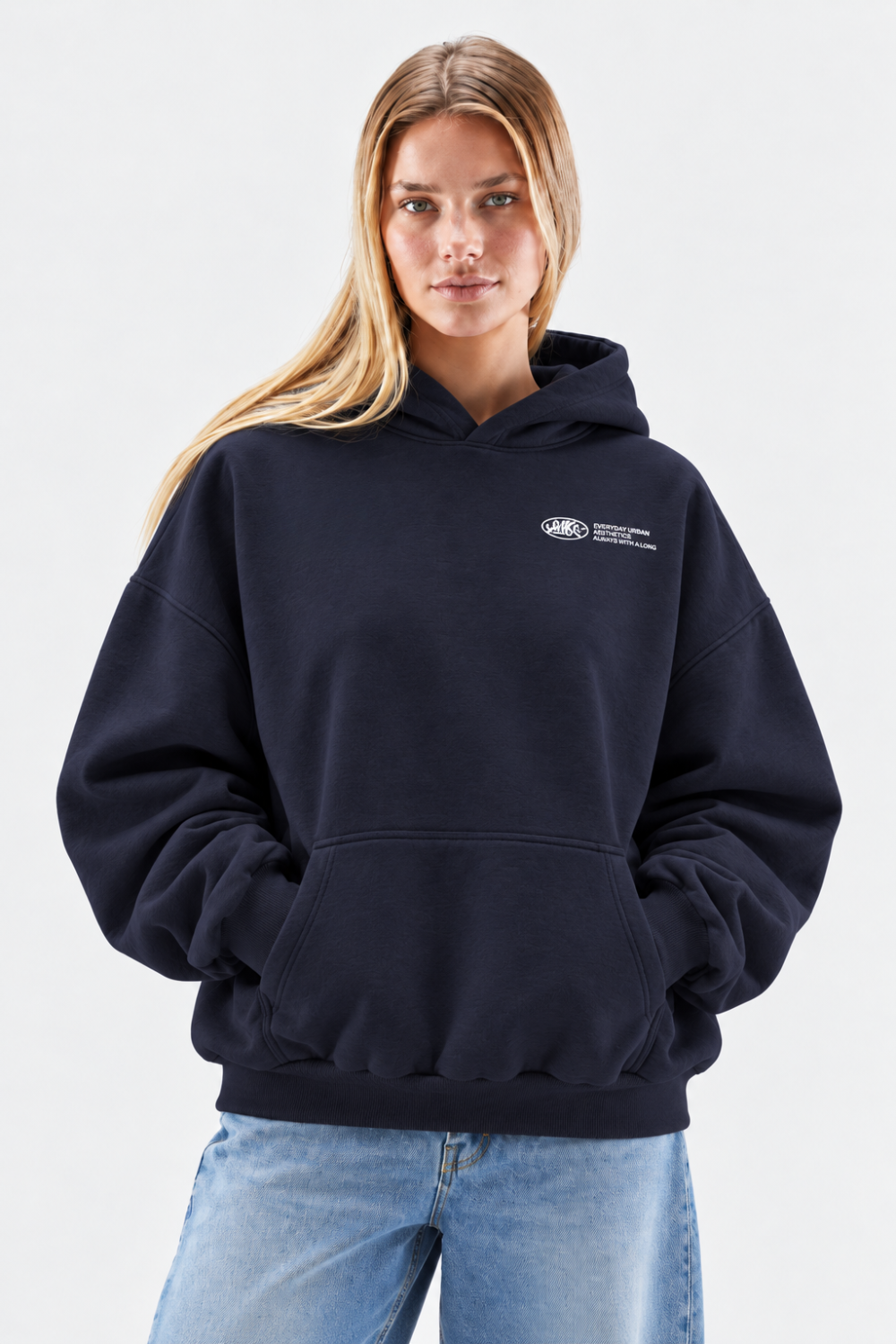 Women Hoodie Oversized Front Pocket Logo Print