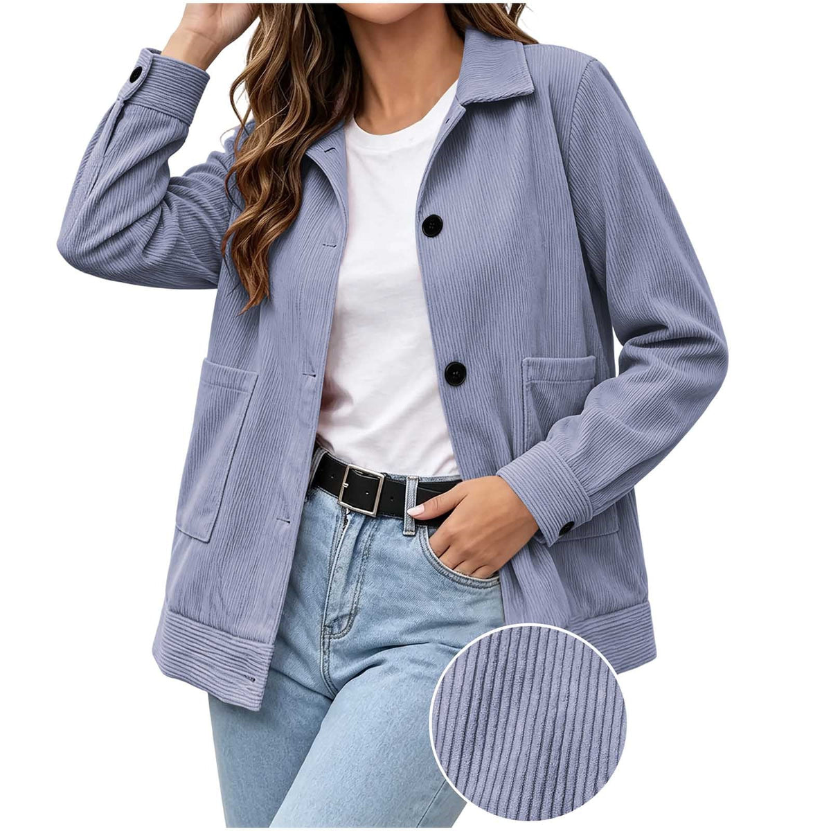Lexi Corduroy Collared Button Jacket in Lavender