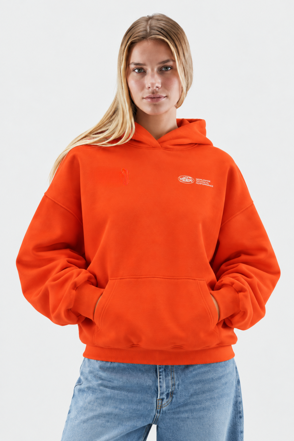 Women Hoodie Oversized Front Pocket Logo Print