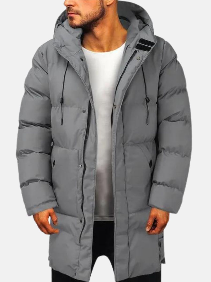 Derek Long Hooded Padded Parka in Grey
