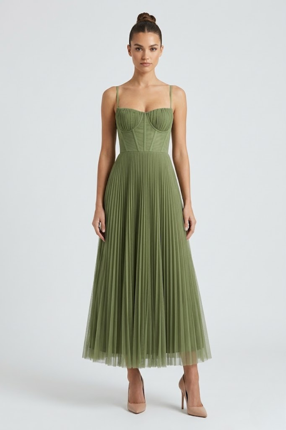 Alice sage green tulle bustier midi dress