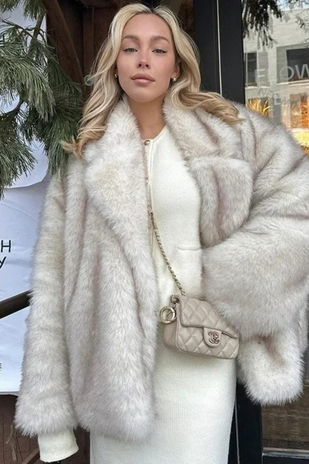 Women Faux Fur Coat Oversized Notched Lapel