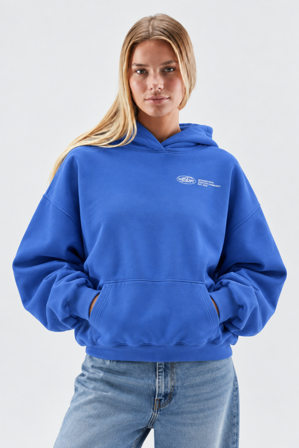Women Hoodie Oversized Front Pocket Logo Print