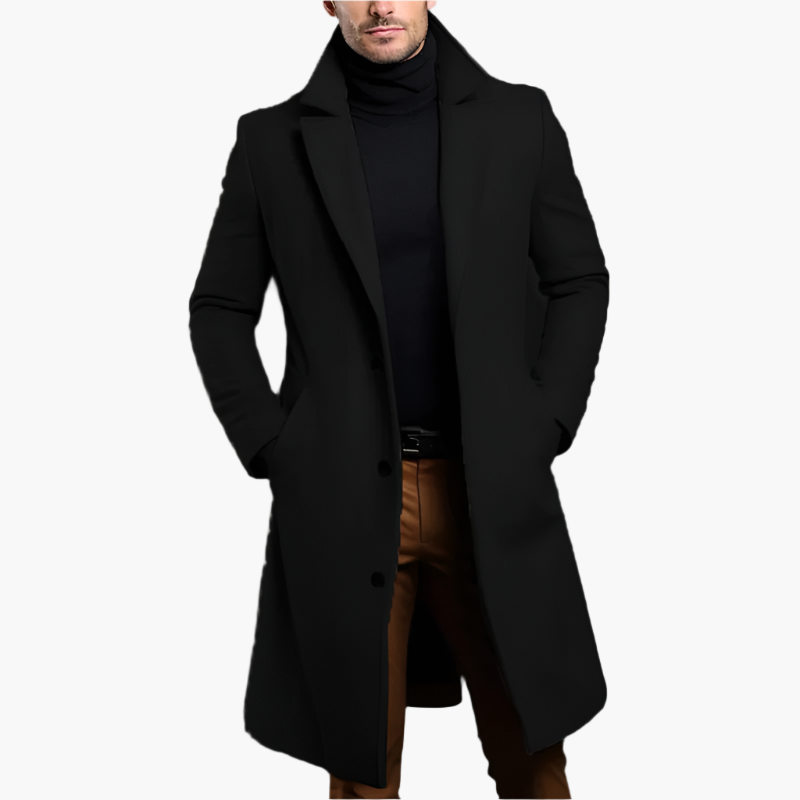Gordon Single Breasted Wool Look Overcoat in Black