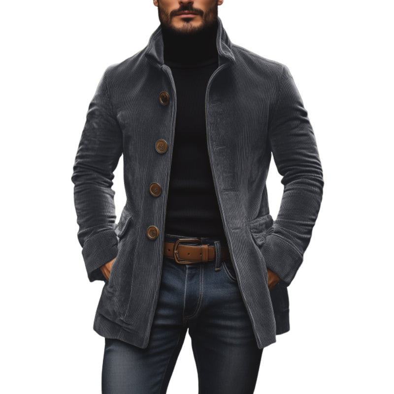 Henry Corduroy Stand Collar Short Coat in Grey
