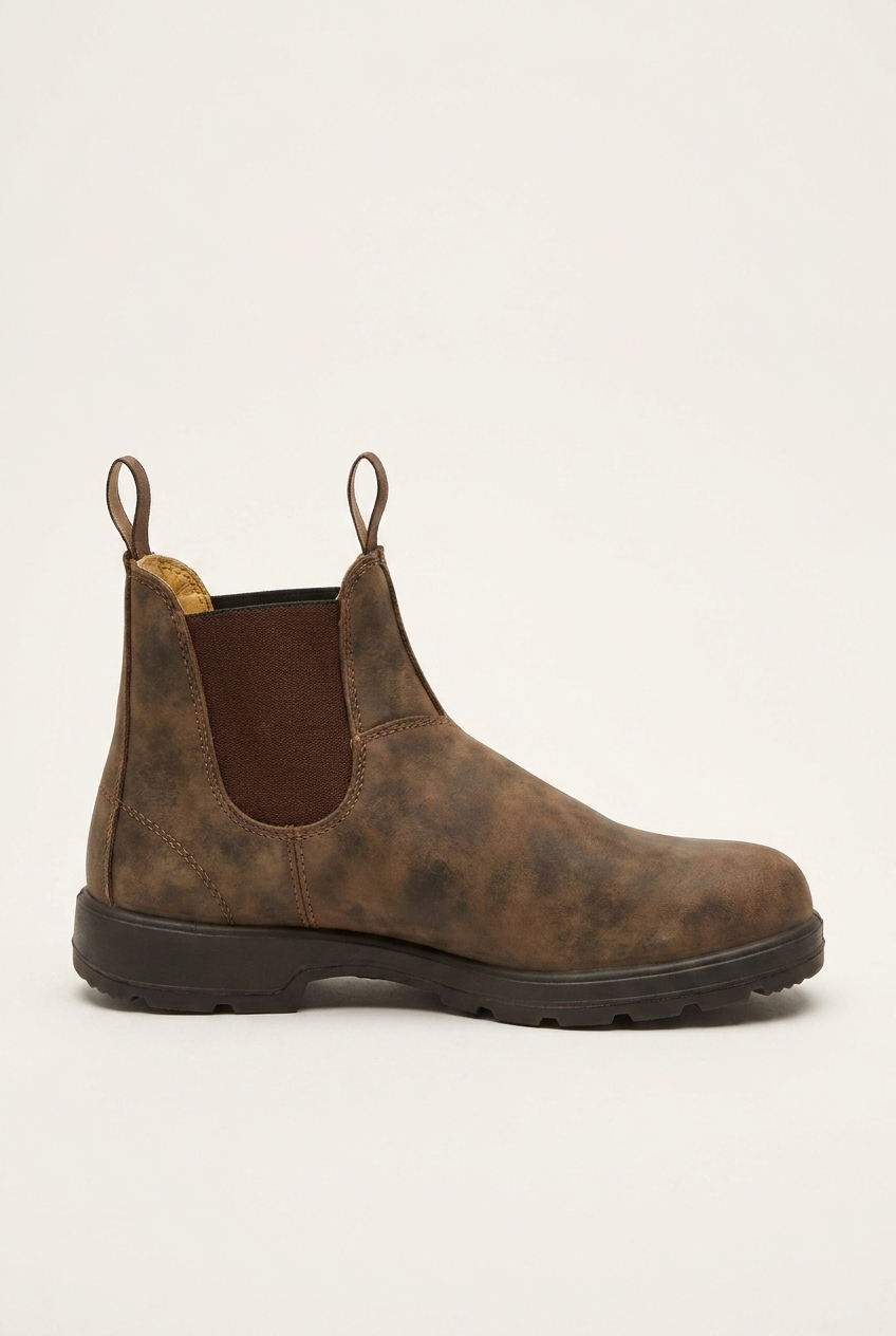 Rowan men's leather-look Chelsea ankle boots in brown side profile