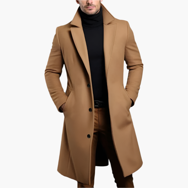 Gordon Single Breasted Wool Look Overcoat in Camel